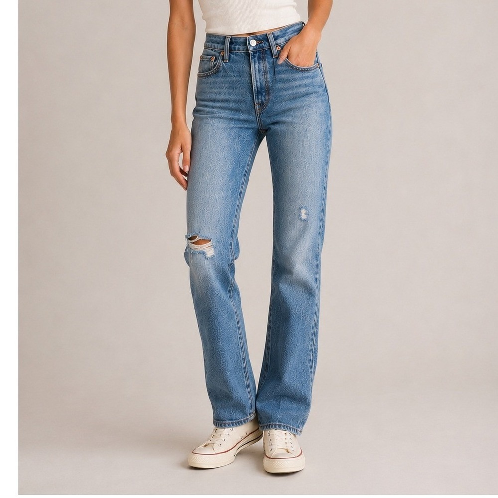 Levis Premium Wedgie Bootcut Jeans Blue Acid Wash Distressed 23x32 A87100008‎